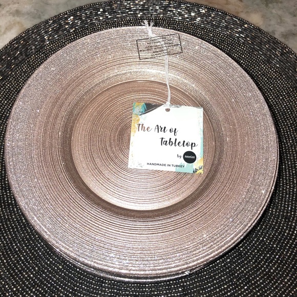 Turkish Glass Rose Pink Silver 11” Dinner Plates 4 - Picture 4 of 9